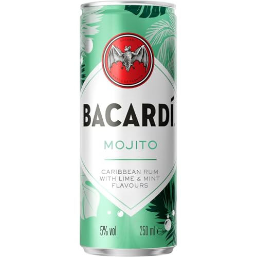 BACARDÍ Mojito 5% ABV 25cl / 250ml Ready-To-Drink Pre-Mixed Cocktail Can Made with BACARDÍ Carta Blanca Rum and Mixed with Lime and Mint
