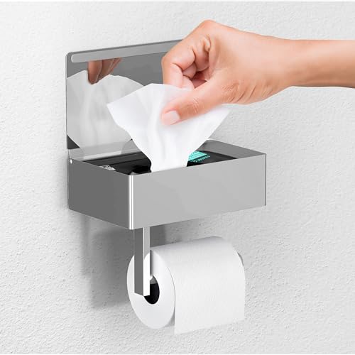 Day Moon™ - Toilet Paper Holder with Shelf - Modern Roll Holder for Bathroom - 1 Pack - Wall Mount - with Storage, Polished Chrome