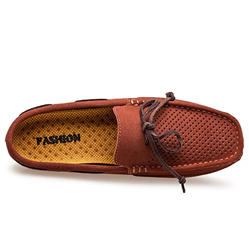 Men's Mens Loafers Shoe Genuine Leather Stitching Details Perforated Breathable Mule Loafer Deck Shoes Anti-Slip Flat Heel Comfortable Flexible(Dark Brick Red,10 M US)2