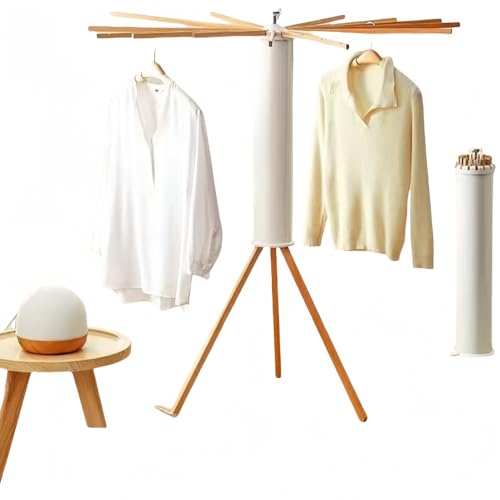 Negosu 物干しラック 床置き 室内 フリー設置 バルコニー 折りたたみ 物干し竿 可動式 物干しスタンド コンパクト おしゃれ 収納 省スペース 室内外 梅雨 洗濯物干し ハンガーラック 一人暮らし ファミリー 回転式 北欧風 木製デザイン (ブナ材