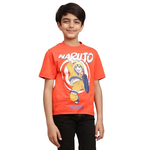 Image of Kidsville Official Naruto Anime Character Half Sleeves Round Neck Graphic Printed Regular Fit Pure Breathable Cotton Fabric Tshirt for Boys