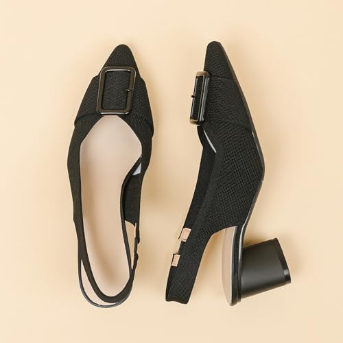HROYL Women's Knitted Slingback Dress Pumps Pointed Toe Low Block Heel Work Office Wedding Dressy Shoes2