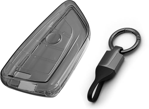 Image of JVCV Soft TPU Transparent Black Key Cover Compatible with BMW X1 X3 X5 X6 5 Series 6 Series 7 Series 4 Button Blade Smart Key | Anti-Scratch Slim Fit Case | Shockproof (with Keychain - Style B)