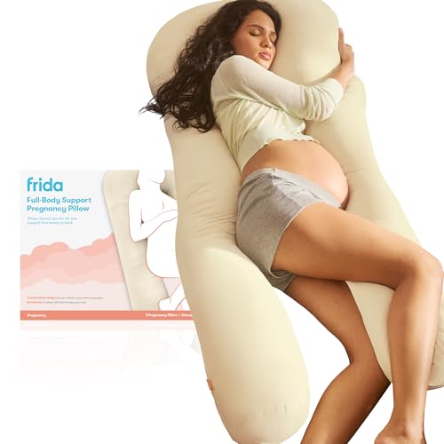 Frida Mom Full Body Support Pregnancy Pillow Cooling Pregnancy Pillow Wraps Around for All Over Support Extended Length to Support from Head to Toe Easy to Clean Compact Storage Bag Ivory