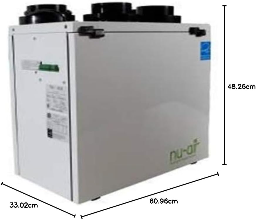 Nu-Air ES100 HRV with dimensions labeled