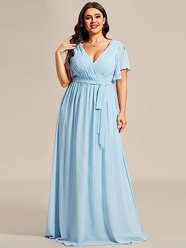 Image of Ever-Pretty Plus Women's Chiffon Bridesmaid Dress A-Line Empire Waist Floor Length Plus Size Formal Wedding Guest Dresses