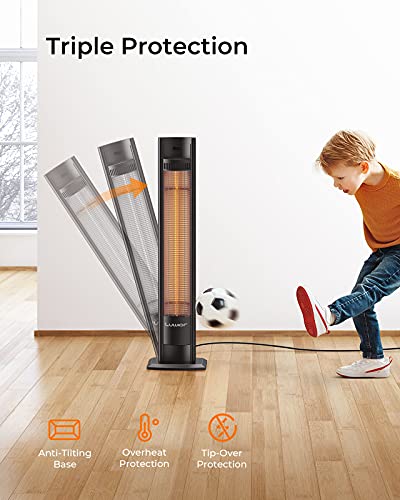 Outdoor Patio Heater, Infrared Heater with Remote, 1500W 750W Garage Heater with 24H Timer, IPX5 Waterproof Space Heater for Outdoor Indoor Use, Quiet Radiant Heater with Tip-over/Overheat Protection