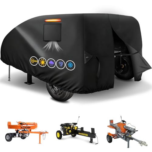 HICOVER Log Splitter Cover Waterproof Heavy Duty, 1200D Oxford PVC Wood Splitter Cover with Rear Waterproof Zipper, Reflective Strips & Ventilation for 15-45 Ton Log Splitters (83'x45'x39')​