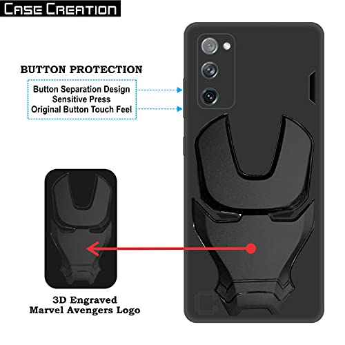 Image of COVERLY Official 3D Touch Feel Trending Real Hero Avengers Logo Mask Soft Rugged Grip TPU Silicone Iron Man Super Power Cartoon Movie Silicone Matte Strong Back Cover for Samsung Galaxy S20 FE -Black