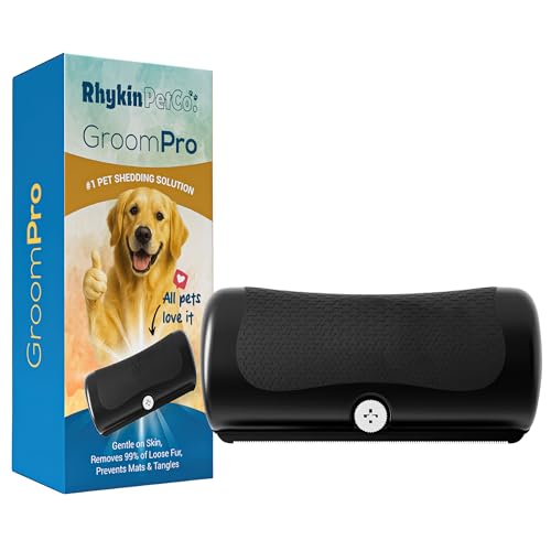 Rhykin GroomPro Dog Deshedding Brush | Undercoat Removal Tool for Dogs | Reduces Shedding Pet Hair Grooming Comb with a Stainless Steel Blade | Safe Skin Friendly Professional Grooming Tool for Dogs