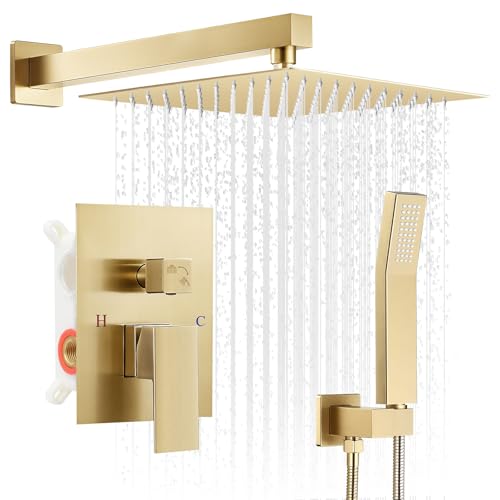 RNDIOZD Shower Faucet Set, 10 Inch Rain Shower with Handheld, Brushed Gold
