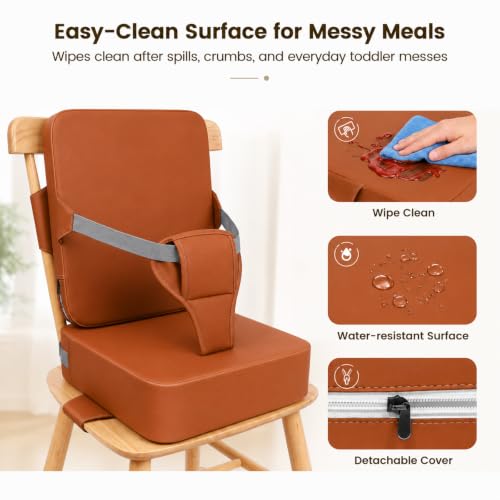 Image of Booster Seat for Kitchen Chair, Upgrade Toddler Booster Seat for Table | 3.5 inch High Density Foam Toddler Booster Seat for Dining Table with 7 inch Backrest, Front Safety Buckle, Travel Booster Chair