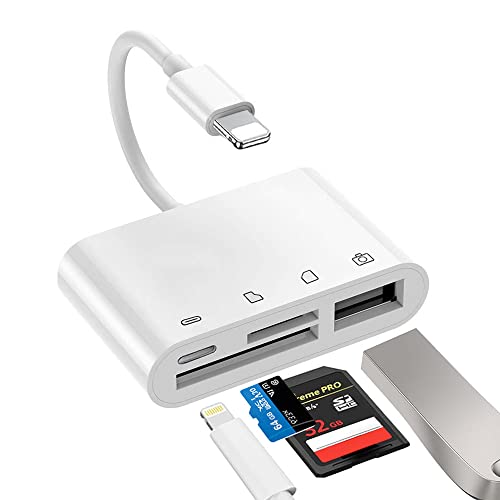 SD Card Reader for iPhone/iPad 4 in 1 SD/Micro SD Card Reader Memory Card Reader Adapter with Dual Card Slot and USB3.0 for SLR Camera Trail Game Camera SD Viewer Plug and Play