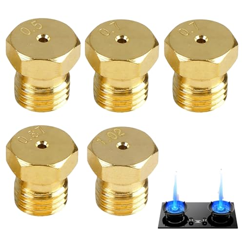 5 Piezas Inyectores Cocina Gas Butano, Inyectores Cocina Gas Butano Universales Boquilla de Repuesto para Encimera - Rosca M6 1x0.5, 2x0.7, 1x0.87, 1x1.02