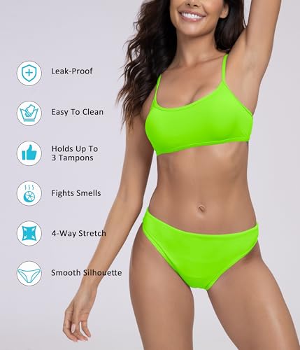 Image of Beautikini Period Spaghetti Straps Bikini Swimwear Bathing Suit for Women | Leakproof Bathing Suit,Removable Pads,Tie Back Spaghetti Straps,4-Layer Leak Proof Lining,Bikini Top and Low Waist Bottoms