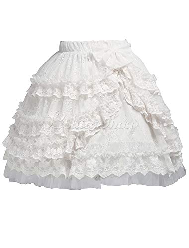 Antaina White Chiffon Lace Floral Layered Ruffled Bow Cotton Lolita Short Skirt
