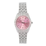 Techno Pave Women's 32mm Iced Out Sleek Diamond Dial Watch - Silver Pink Dial