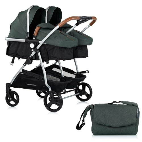 DUO SMART Poussette jumeaux ou enfants rapprochés largeur 79 cm Vert sans cosy