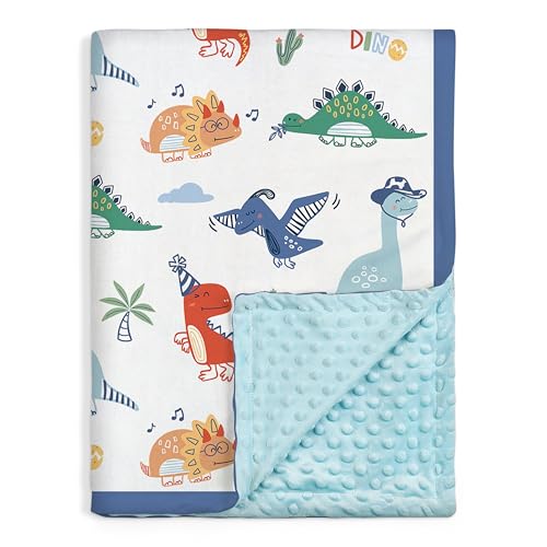 Image of SANDJEST Dinosaurs Kid Blanket 30 x 40 - Kids Throw Minky Blanket with Double Layer Dotted Backing - Gifts for Nursery Room Decor