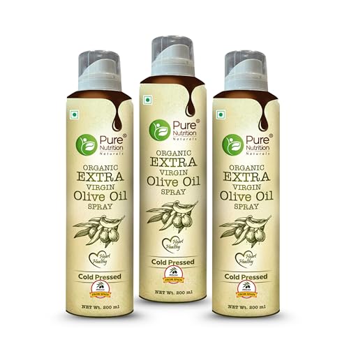 Image of Pure Nutrition Olive Oil Cooking Spray 600ml (200X3) | 100% Organic, Extra Virgin, Cold Pressed, Natural; Cook Healthy with 10X LESS Oil | Ideal for Dressing, Baking, Air-Frying | Good for Skin, Hair & Massage