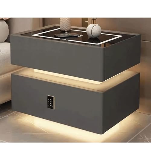 Table de chevet LED intelligente avec station de charge et serrure de sécurité par mot de passe - Table de chevet en bois pour chambre et salon