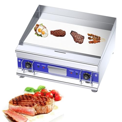 Electric Griddle Commercial Stainless Steel Countertop BBQ Grill, Adjustable Hot Plate with Non-Stick Surface, Removable Oil Drawer, Teppanyaki Grill Leakage Hole, 10mm Cooking