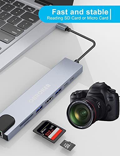 Image of USB C 8 in 1 HDMI 4K SD /TF Card Readers with Ethernet Port for MacBook Pro (100W, Grey)