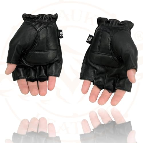 Image of Milwaukee Leather SH198 Men's Black Flame Embroidered Fingerless Gloves with Gel Palm | Padded Comfort; Vibration Relief; Flame Embroidery