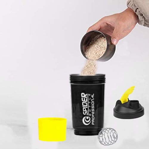 Image of Zyro Spider Gym Shaker Bottle, Shakers for Protein Shake 500 Ml with 1 Storage Compartment Gym protein shaker for workout (Pack of 1,Yellow)