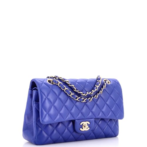 Pre-Loved Classic Double Flap Bag Quilted Lambskin Medium, Blue2