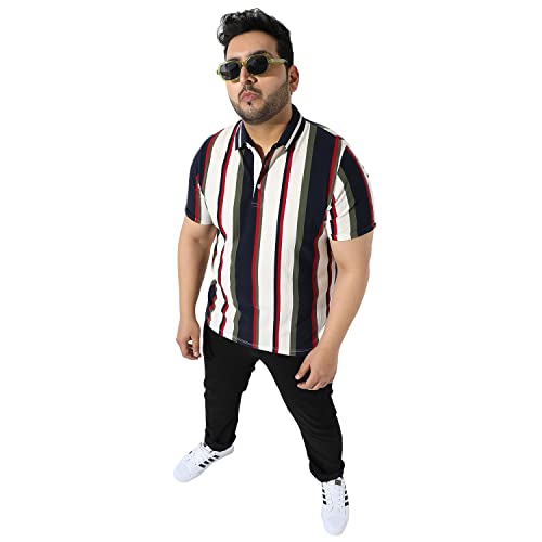Image of Instafab Plus Men's Multicolour Striped Button Up Spread Collar T-Shirt for Casual Wear Regular Fit |Cotton Shirt Crafted with Short Sleeve, Comfort Fit & High-Performance for Everyday Wear