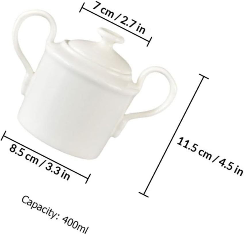 VALICLUD White Ceramic Sugar Cube Jar with Lid, Double-ear Milk Pitcher, Food Storage Container for Kitchen and Tea, Western Style Sugar Bowl for Dining and Entertaining