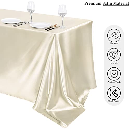 Turstin 4 Packs Satin Tablecloth 102 X 58 Inch Overlay Satin Table Cover Rectangle Bright Silk Tablecloth Smooth Fabric Table Decoration For Wedding Banquet Party Events, Ivory #TOP3