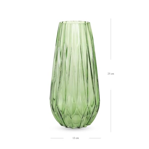 Image of SPHINX Decorative Glass Vase for Flowers Plants Home Decor Office Living Table Decorations, Vases for Home Decor, Luster Glass Vase,Modern - (Green Diamond Cut, 10 Inches)
