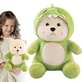 Nzkeuf Ours en Peluche, 28cm Mignon Peluche Ours avec Costume de Dinosaure, Amovibles Chapeau, Doux et Moelleux, Lavable, Cadeau Créatif pour Garçons et Filles