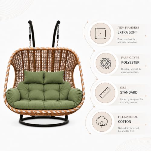 Image of Double Seater Swing Chair Cushion Replacement Pad for Hanging Egg Swing Outdoor Patio Garden Balcony Seat Cushion Green Fabric Seating Pad Home Furniture Accessory