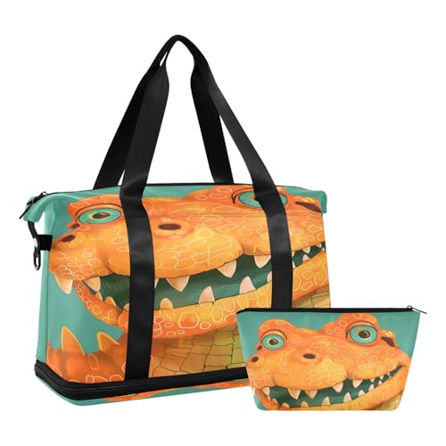 Alligator Head Travel Duffel Bag Waterproof Gym Sport Tote Bag Carry On Weekender Bag with Compartment