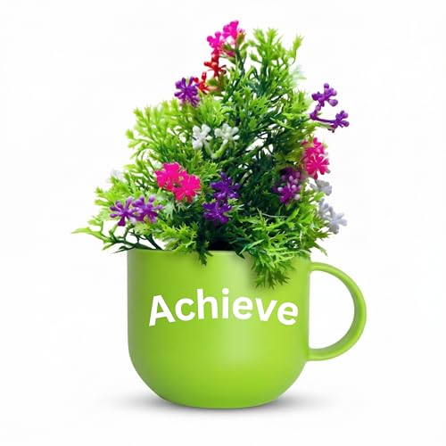 Image of Dekorly Wall Hanging Mug Planters with Artificial Flowers (20CM) - Decorative Hanging Cups, Colorful Floral Wall Decor for Living Room Bedroom Balcony Office Gift Set (3, Believe Inspire Achieve)