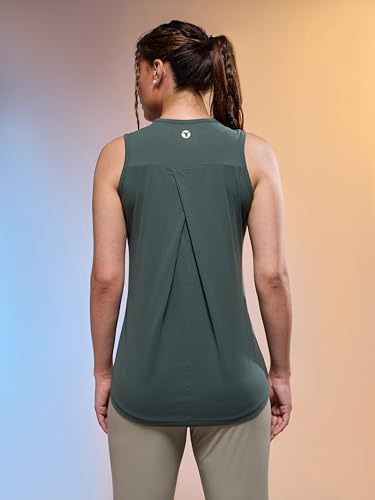 Image of TECHNOSPORT Women Solid Slim Fit Round Neck Tank Top with Cotflex for Gym, Sports and Regular Use