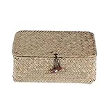 TOPBATHY Rattan Storage Basket Handwoven Storage Basket with Lid Rectangular Home Organizer Bin for...