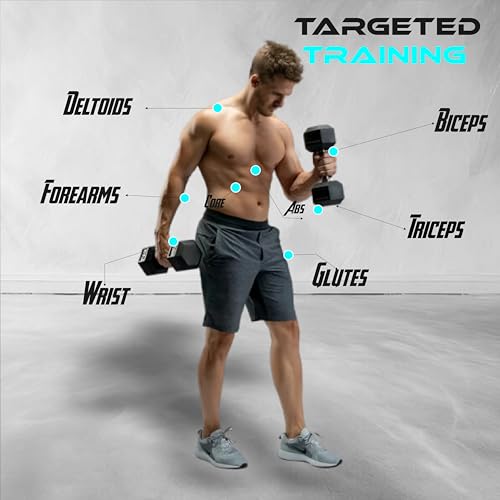 Image of NEXO Rubber Hex Dumbbell set 5kg dumbell Iron Stainless steel grip dumbbell set for Home Gym Workout Dumbbells Weights,gym equipment. Black