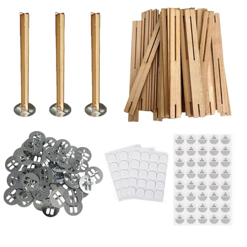 50 Set Wood Candle Wicks Cross Shape 4x0.4inch / 100x10mm, Cross Wooden Wicks w/Iron Stands for Soy Candle Making, Natural Wood Wick Core Handmade Candles