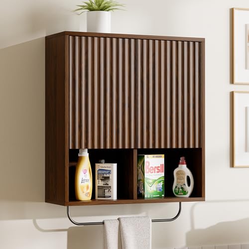 MoomJiee Fluted Wall Cabinet, Modern Medicine Cabinet Bathroom with Doors