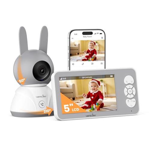 wansview Video Baby Monitor Camera Dual-Band WiFi Baby Monitor with Camera and Night Vision APP & 5 Battery Screen Control Human&Sound Detection 2 Way Talk Auto Tracking Pan/Tilt Lullabies V1