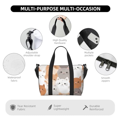 Travel Duffel Bag for Men Gym Bag, Orange Cats Luggage Bag with Shoulder Strap, Large Gym Tote Bag for Women, Weekender Overnight Bag, Foldable Carry on Bag for Airplane4