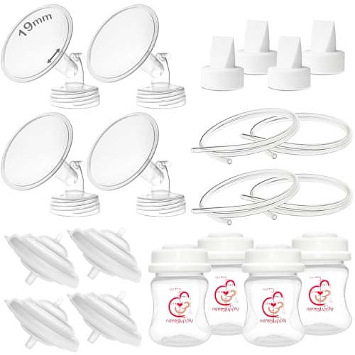 Image of Nenesupply Pump Parts Compatible with Spectra S2 S1 9 Plus Breast Pump to Replace Spectra Pump Parts S2 Accessories Flange 19mm Duckbill Valve Tubing Bottles Backflow Protector (19mm - 4 Sets)