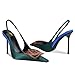 CAGLGLZ Flower High Heels for Women Closed Pointed Toe Stilettos Heel Pumps Slip On Elastic Ankle Strap Slingbacks Fashion Party Dressy Ladies Sandals Shoes(Green,7)