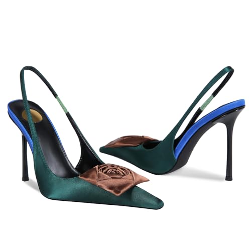 Flower High Heels for Women Closed Pointed Toe Stilettos Heel Pumps Slip On Elastic Ankle Strap Slingbacks Fashion Party Dressy Ladies Sandals Shoes3
