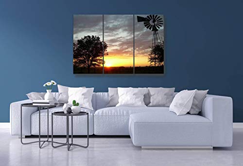 Belisiis Texas Windmill Sunset Wall Artwork Exclusive Photography Vintage Abstract Paintings Print On Canvas Home Decor Wall Art 3 Panels Framed Ready To Hang #TOP2
