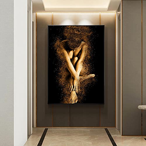 Toile impression affiche portrait féminin abstrait éclat d'or décoration maison